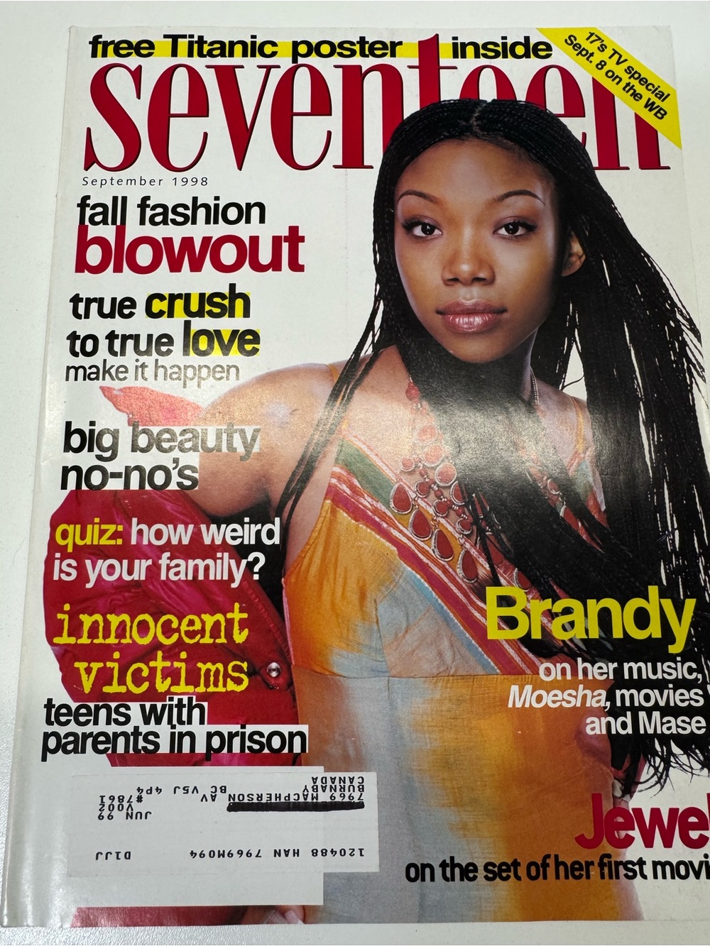 Seventeen 17 Teen Magazine September 1998 Brandy